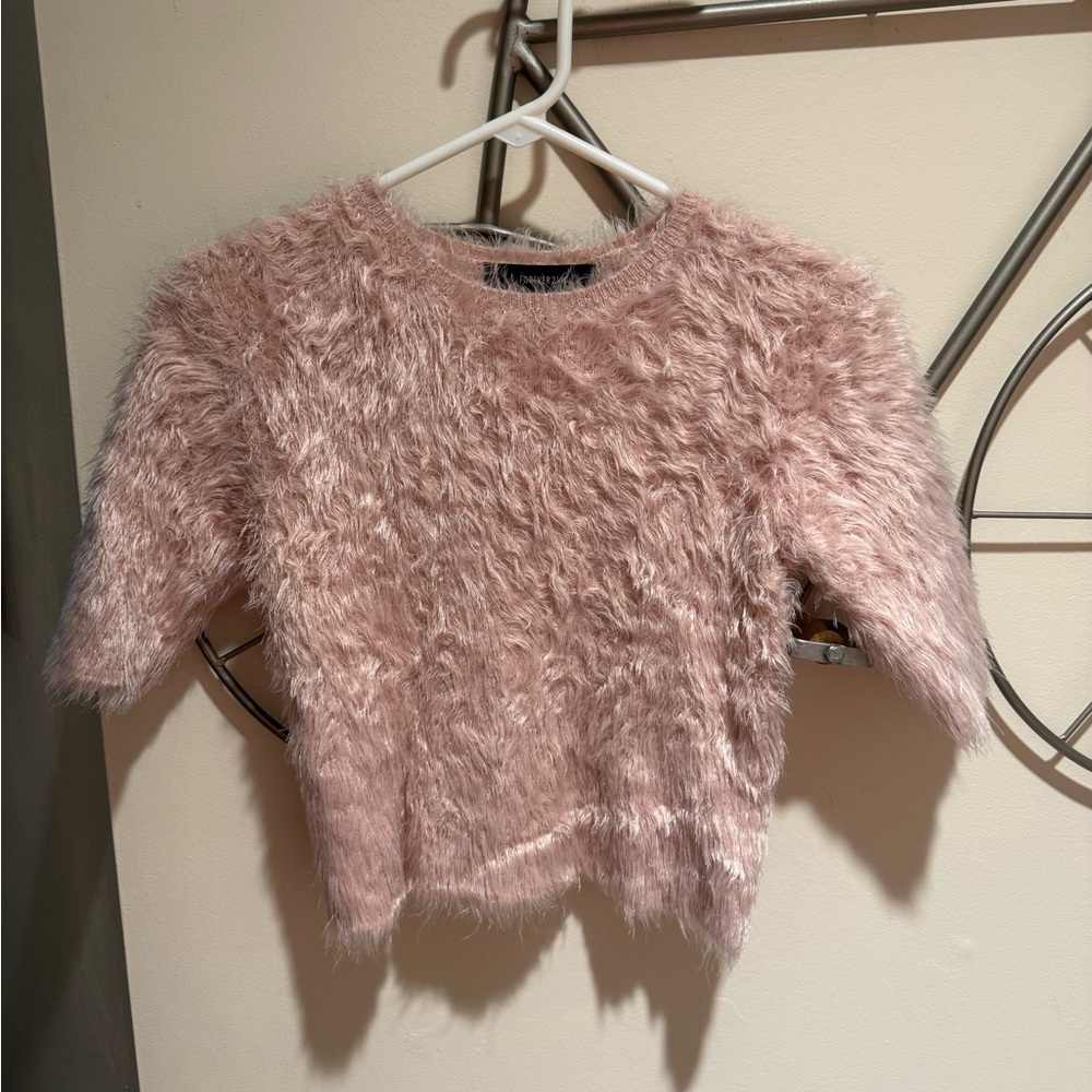 Forever 21 Pink Fuzzy Sweater, Y2K, Faux Fur, Size M, Cropped